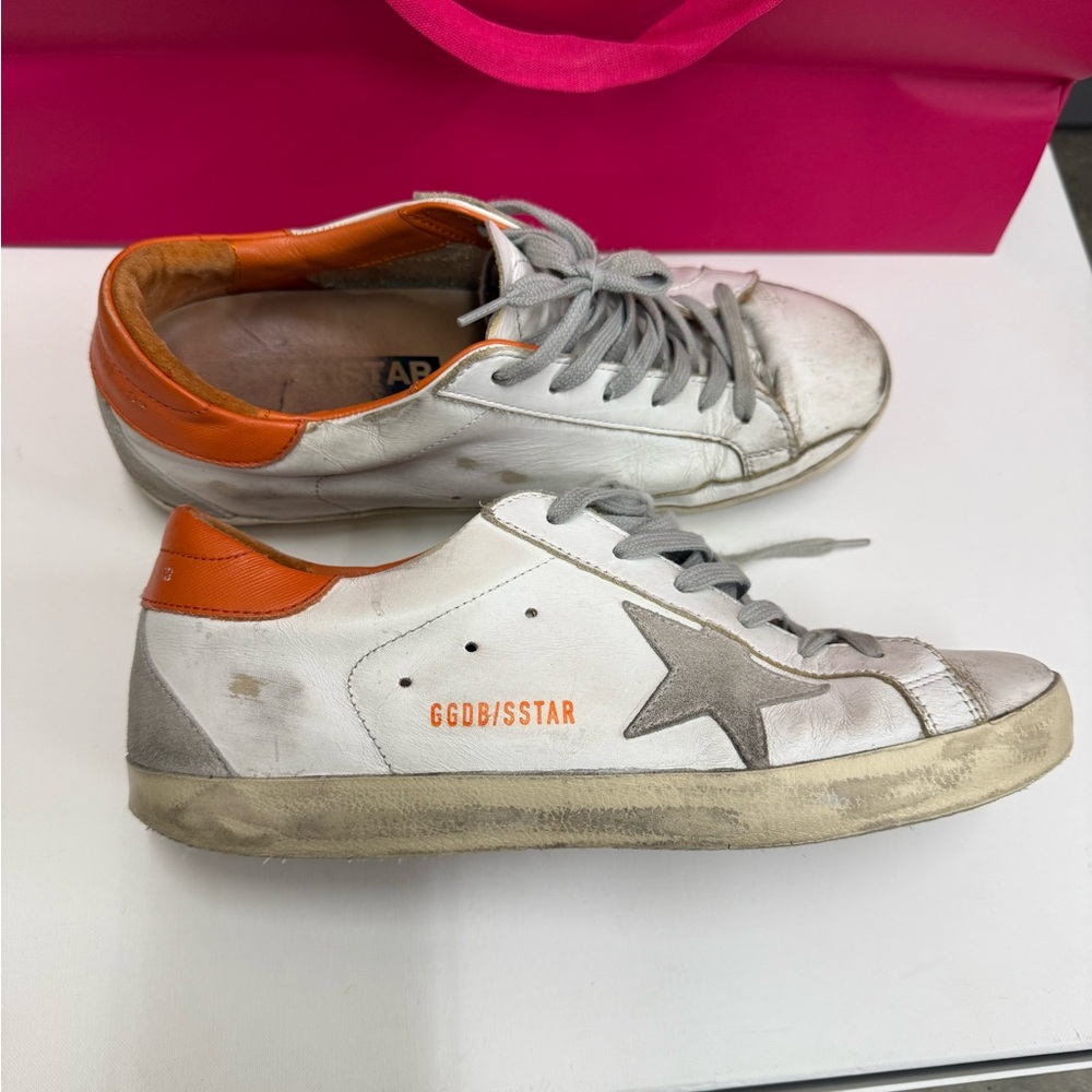 Golden Goose Super-Star sneakers with suede star and orange heel tab🍊